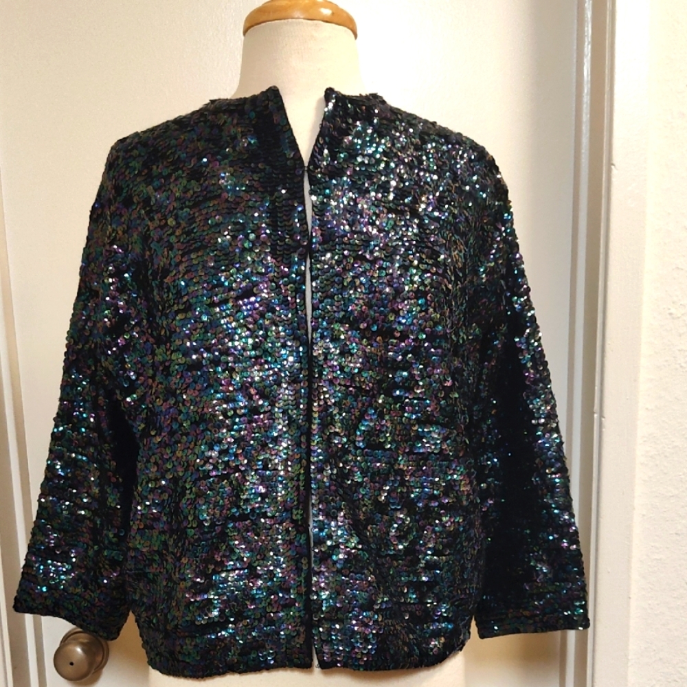 Vintage Multicolor Sequin Sweater Jacket Size L I'm